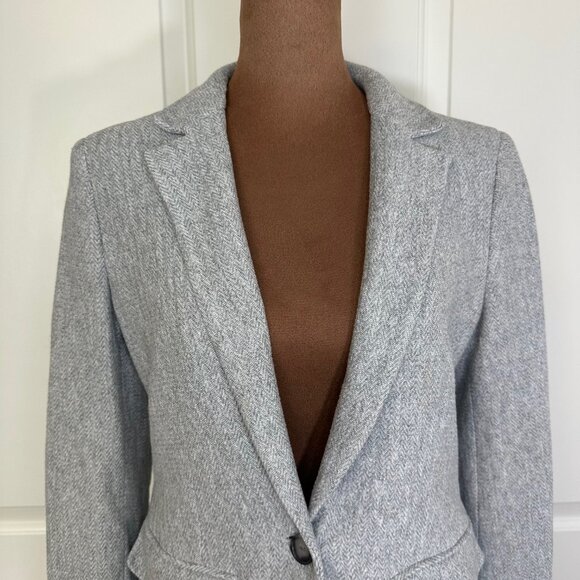 Loft Herringbone Dove Grey Longline Cotton Classic Blazer 2 - Picture 4 of 9